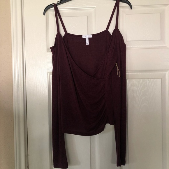 New Leith Maroon Cold Shoulder Stretchy Top Sz S - Picture 3 of 7